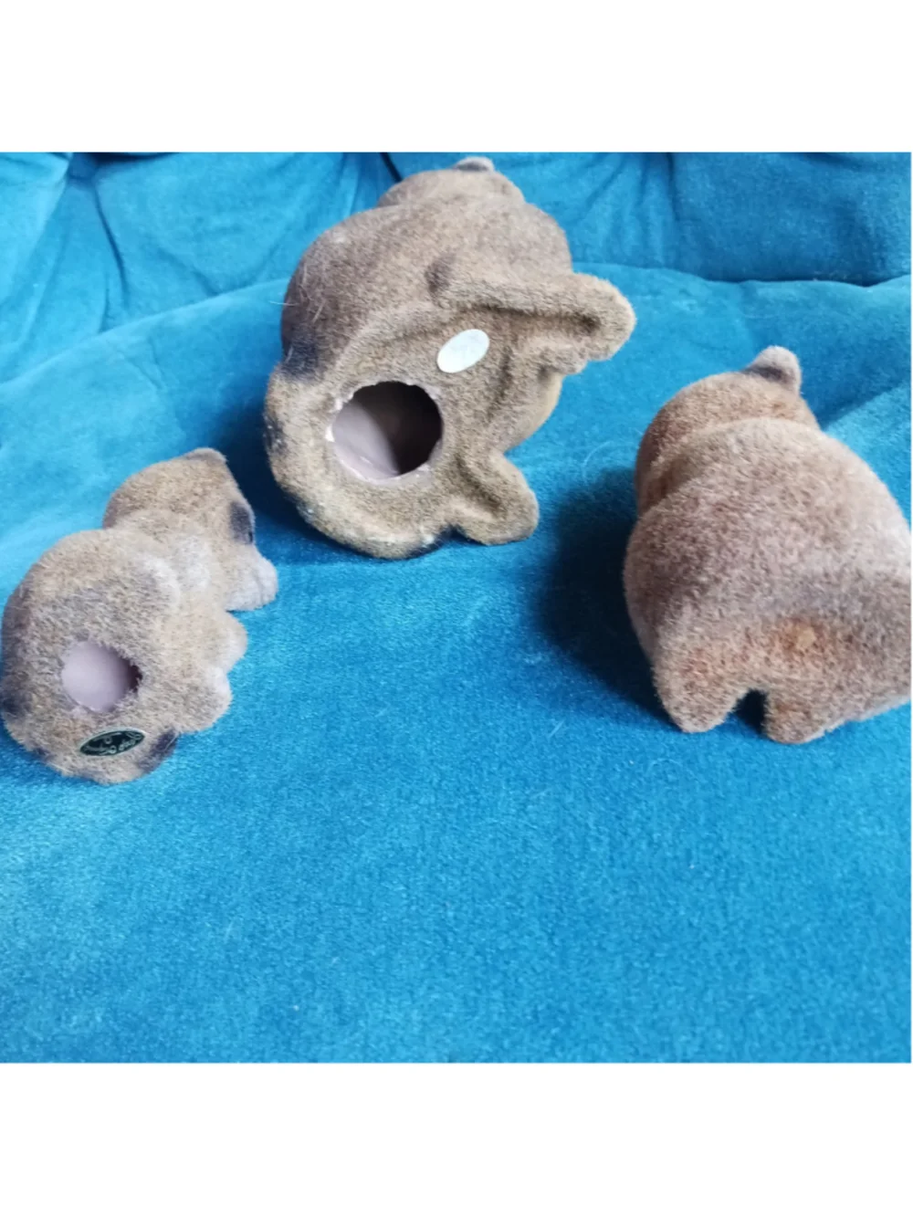 Vintage Flocked Raccoon Bank Figurine Trio Lot Of 3 Trashpanda Bandit Mama